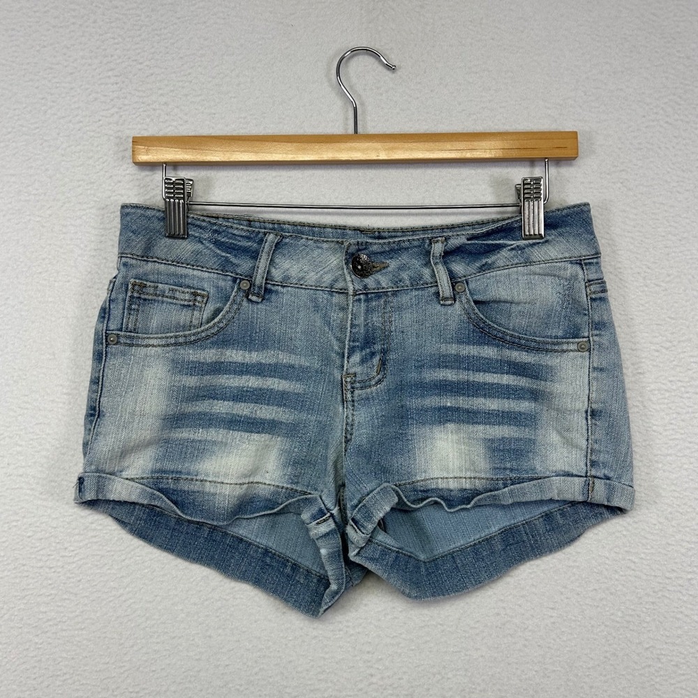 Y2K Indie Sleaze Paris Blues Juniors Size 5 Blue Denim Cuffed Low Rise Shorts